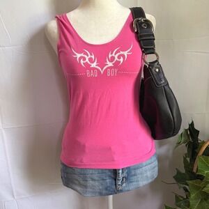Trashy Grunge Y2K Bad Boy Pink Tribal Graphic Tank Top Scoop Neck Sleeveless S